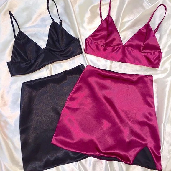 black silk two piece set